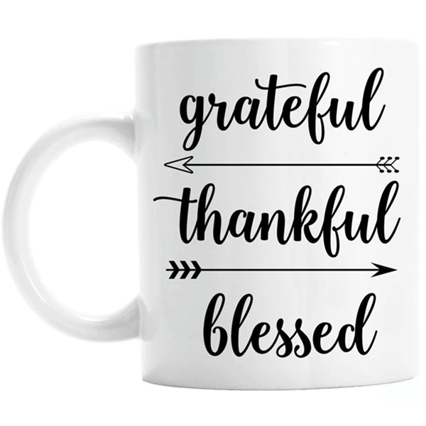 

New Grateful Thankful Blessed Typography Fall Coffee Mug Tea Cups Autumn Thanksgiving Gifts Christian Drinking Mugs Cups Xmas