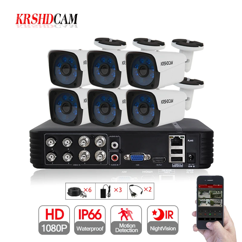 6CH AHD Security CCTV System 8CH 1080N DVR 30M IR 6PCS 1080P CCTV Camera font b