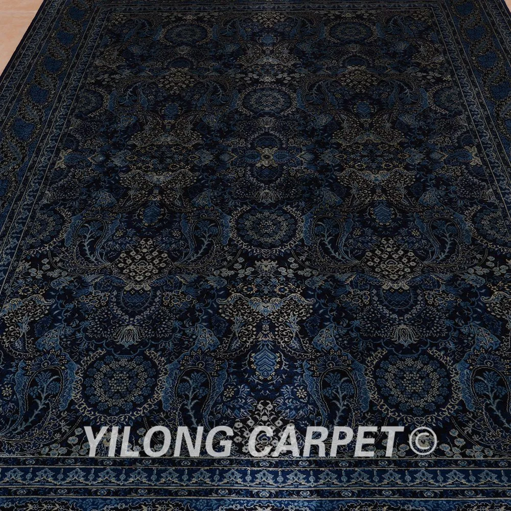 Yilong 5 &quotx 8&quot Шелковые турецкие ковры темно синий прямоугольник ручная работа