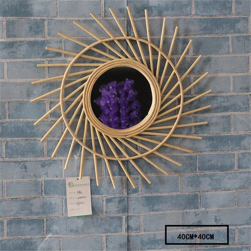 Espejo de bambú de los años 50 francés boho sunburst vanity mirror mediados de siglo starburst colgante de pared espejo vintage arte decoración del hogar