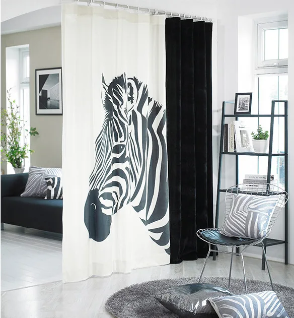 Мода Зебра затемненные толстые Звукоизолированные мультфильм настроить хлопок окна шторы для гостиной A-60 - Цвет: Big Zebra