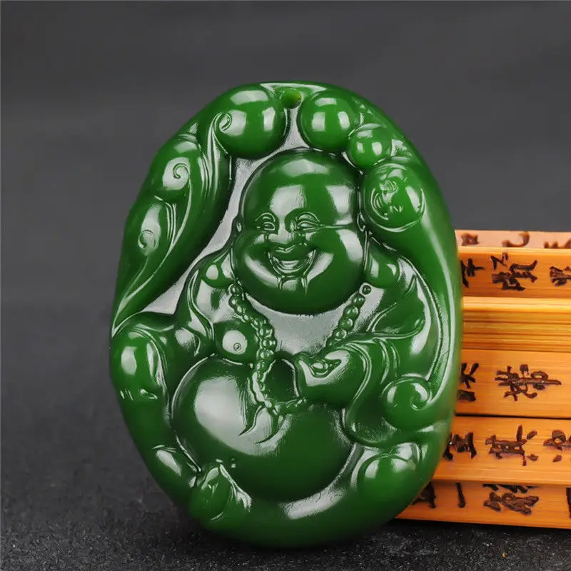 

Certified Natural Hetian stone Pendant Maitreya Buddha Happy God