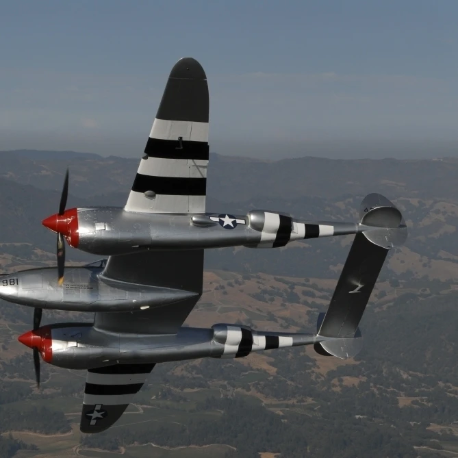 A P-38 Lightning in flight over Santa Rosa  California Poster Print (34 x 22)
