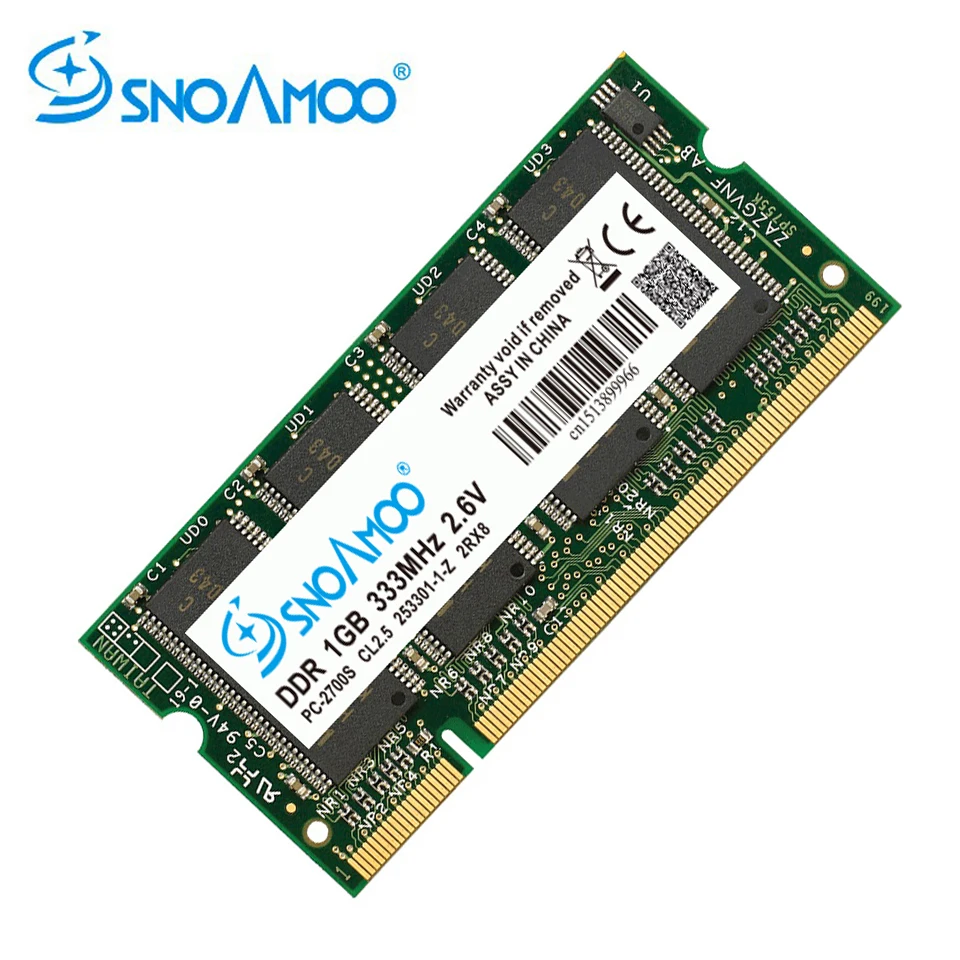 Оперативная память для ноутбука SNOAMOO SO-DIMM DDR1 DDR 400 333 МГц/PC-3200 PC-2700 200 Контактов 1024 МБ 1 ГБ для памяти Sodimm