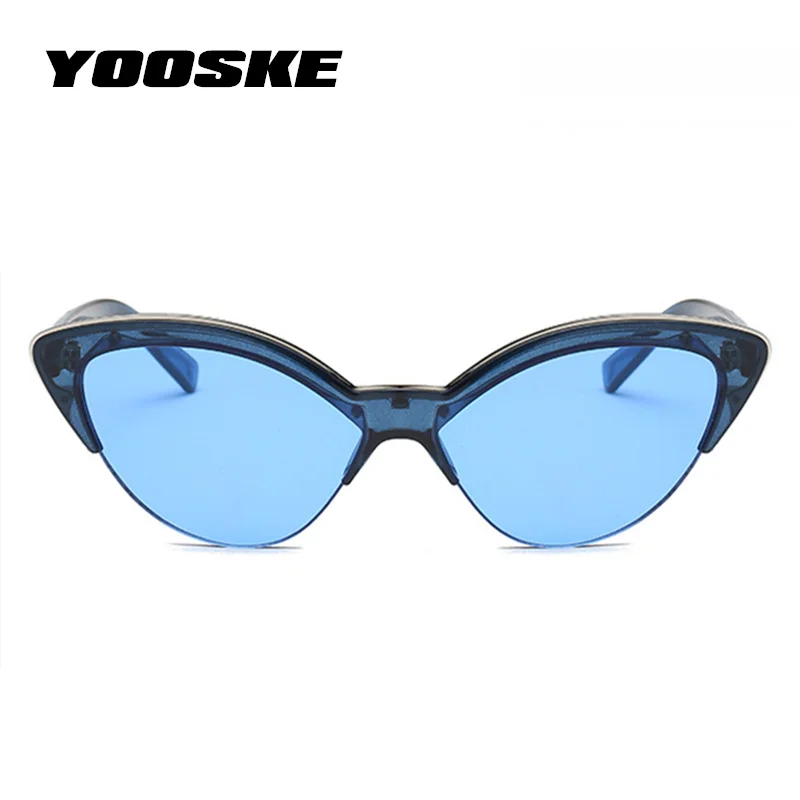 YOOSKE кошачий глаз солнцезащитные очки женские полуоправа прозрачный цвет Солнцезащитные очки женские модные синие желтые очки «кошачий глаз» UV400