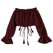 Женские Летние шифоновые топы с открытыми плечами и длинным рукавом, футболки с принтом, летние топы белого и желтого цвета, Red58