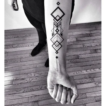 

Black Geometric Square Temporary Tattoo Sticker Waterproof Arm Shoulder Women Men Boys Girs 13.8X4cm