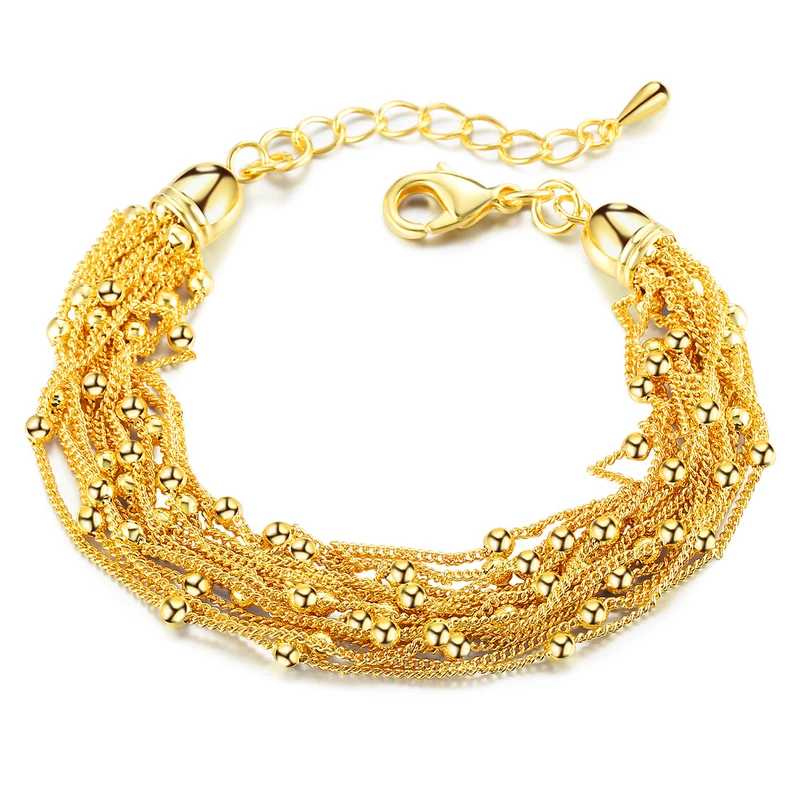 

Mytys Multi Layers Gold Wrap Bracelets Metal Bead Charm 20CM Bracelet for Woman Fashion Metal Bracelet Femme Jewelry B1103