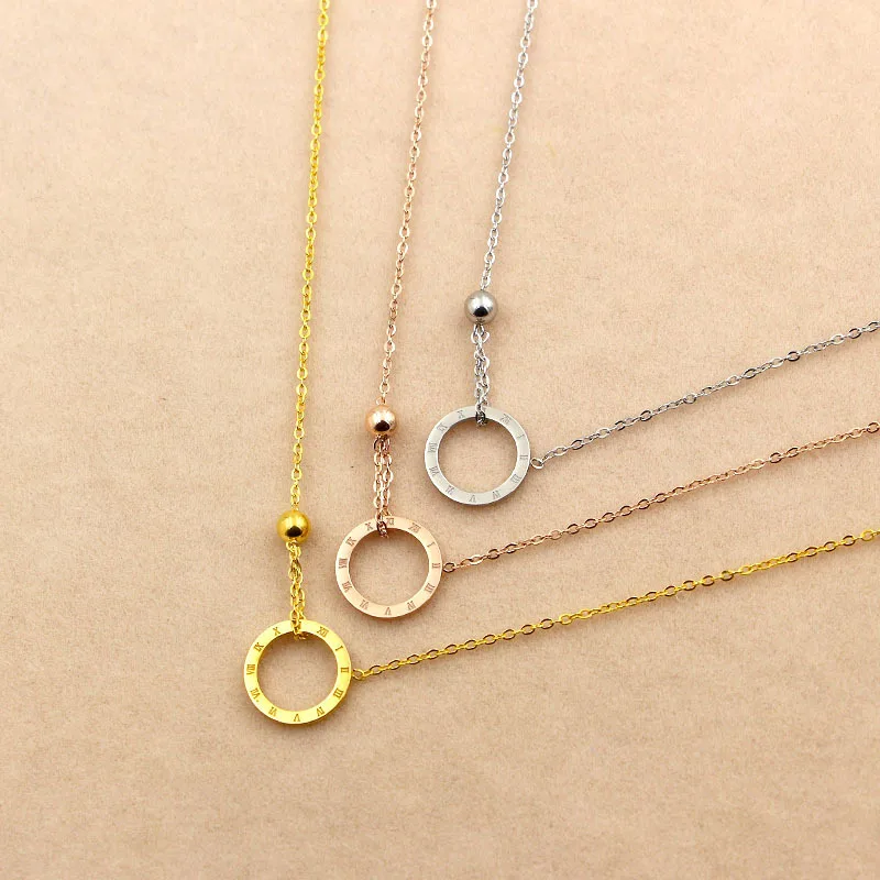 

Martick New Arrival Big Round Pendant Necklace For Woman Roman Numerals Necklace Silver/Rose Gold/Gold Color Jewelry P206