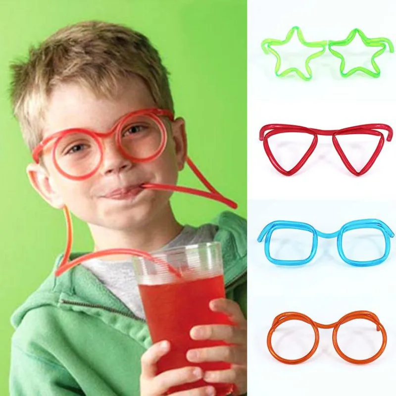 Горячее предложение! Распродажа! Забавные мягкие очки, соломенная уникальная гибкая трубка для питья, детские аксессуары для вечеринки, красочные розовые синие пластиковые соломинки для питья