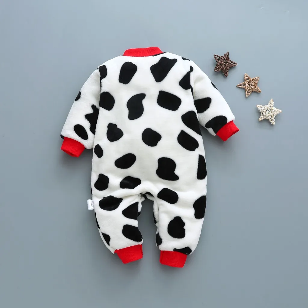 Baby Girls Boys Thick Romper Warm Winter Newborn Infant Baby Cartoon Leopard Fleece Jumpsuit Romper Soft Pajamas Clothes