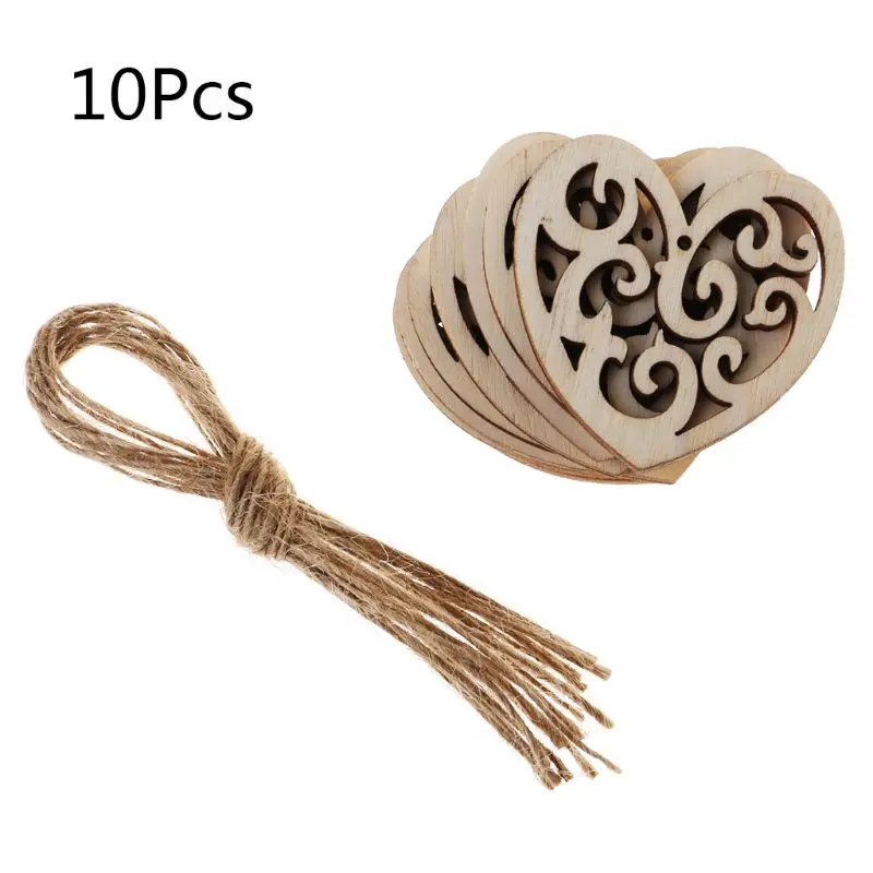 10pcs Laser Cut Wood Heart Embellishment Wooden Shape Craft Wedding