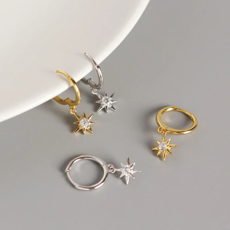 OLOEY настоящие 925 пробы серебряные маленькие серьги-кольца для женщин INS мини циркониевые серьги с подвеской в виде звезды, хорошее ювелирное изделие, подарки YME511