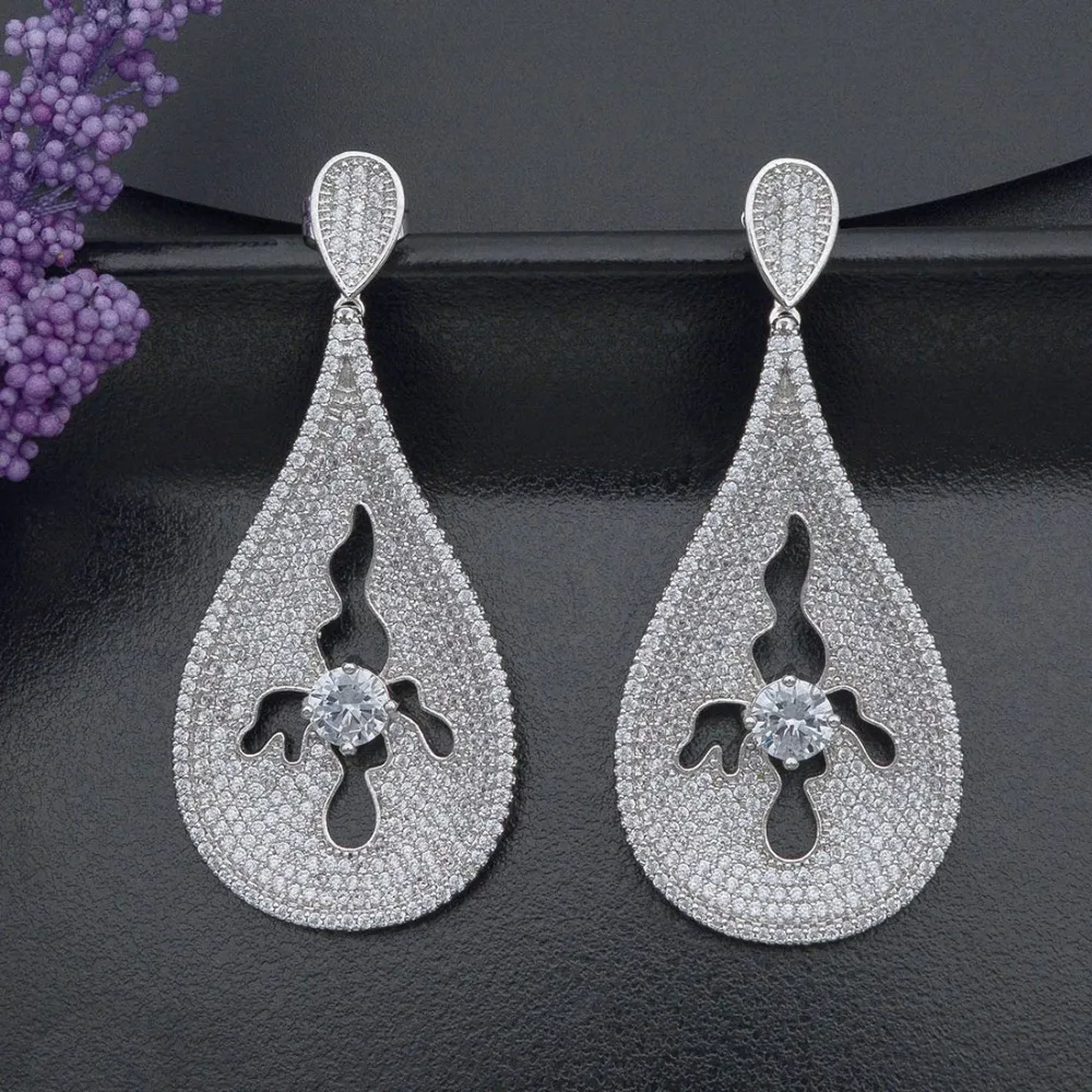 

Luxury Special Water Drop Earring Women Engagement Wedding Full Micro Paved Cubic Zircon Copper