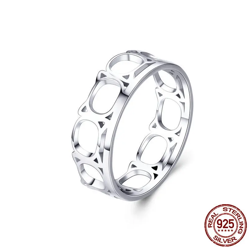 

Hollow cat flat wide ring 925 sterling silver for girl Valentine's Day gift engagement jewelry personality