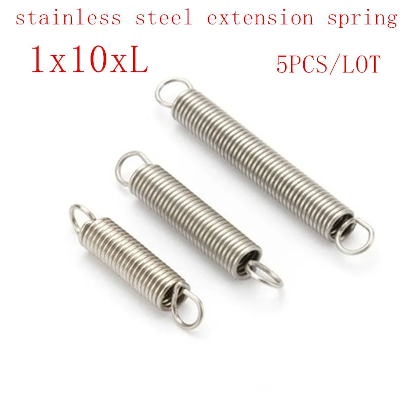 

5pcs/lot wire 1mm extension spring 1 x 8 x 20/25/30/35/40/45/50/60 Stainless steel extension tension spring with hooks