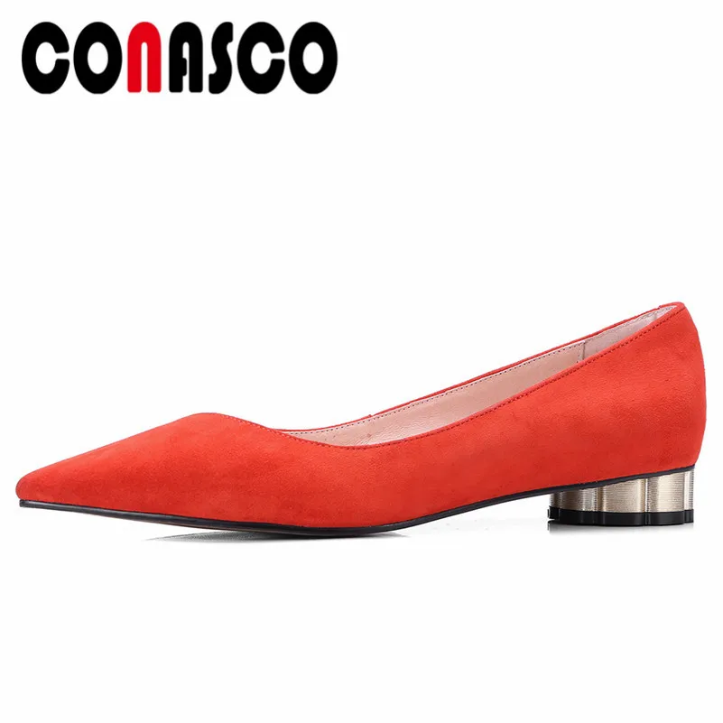 

CONASCO 2019 New Basic Pumps Women Genuine Leather Round Heels Slip On Elegant Shallow Wedding Party Shoes Woman Office Pumps