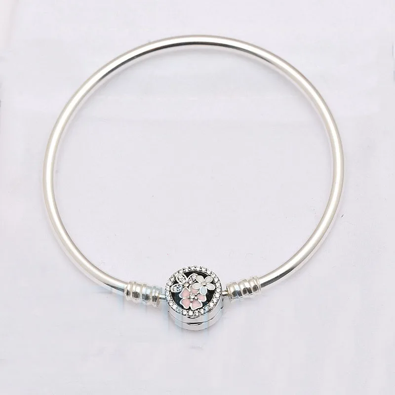 

2017 Spring New Poetic Blooms Heart Charm Real 925 Sterling Silver Jewelry Bead Original Bracelet Bangle With Clear CZ