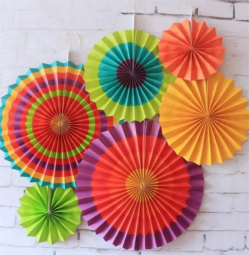 New Orange Set Paper Crafts Home Hanging Decoration Party Birthday Wedding Baby Shower Sunshine Bright Color Paper Fan - Цвет: style 7