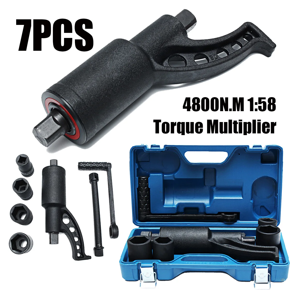 

7 PCS Heavy Torque Multiplier Set Wrench Lug Nut Labor Saving Lugnut Remover Case