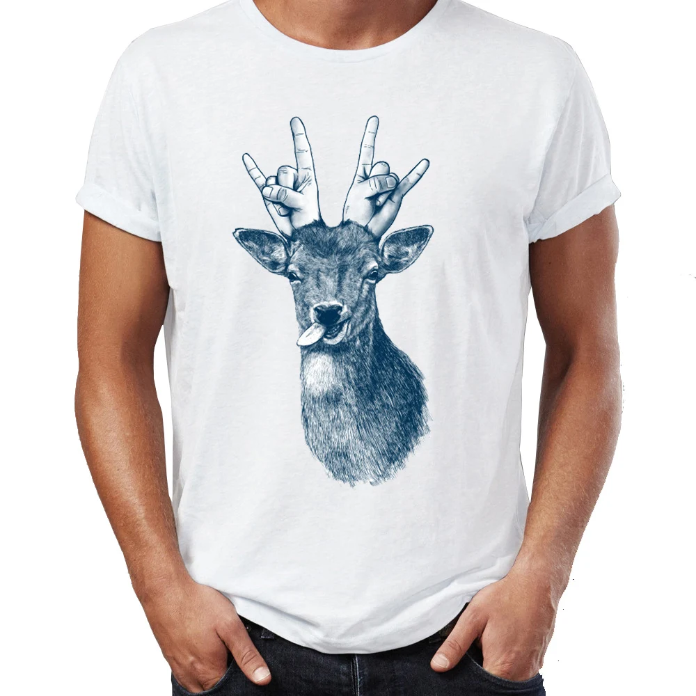 Men's T Shirt Here Comes the Party Deer Hand Painted Awesome Animal Tee
