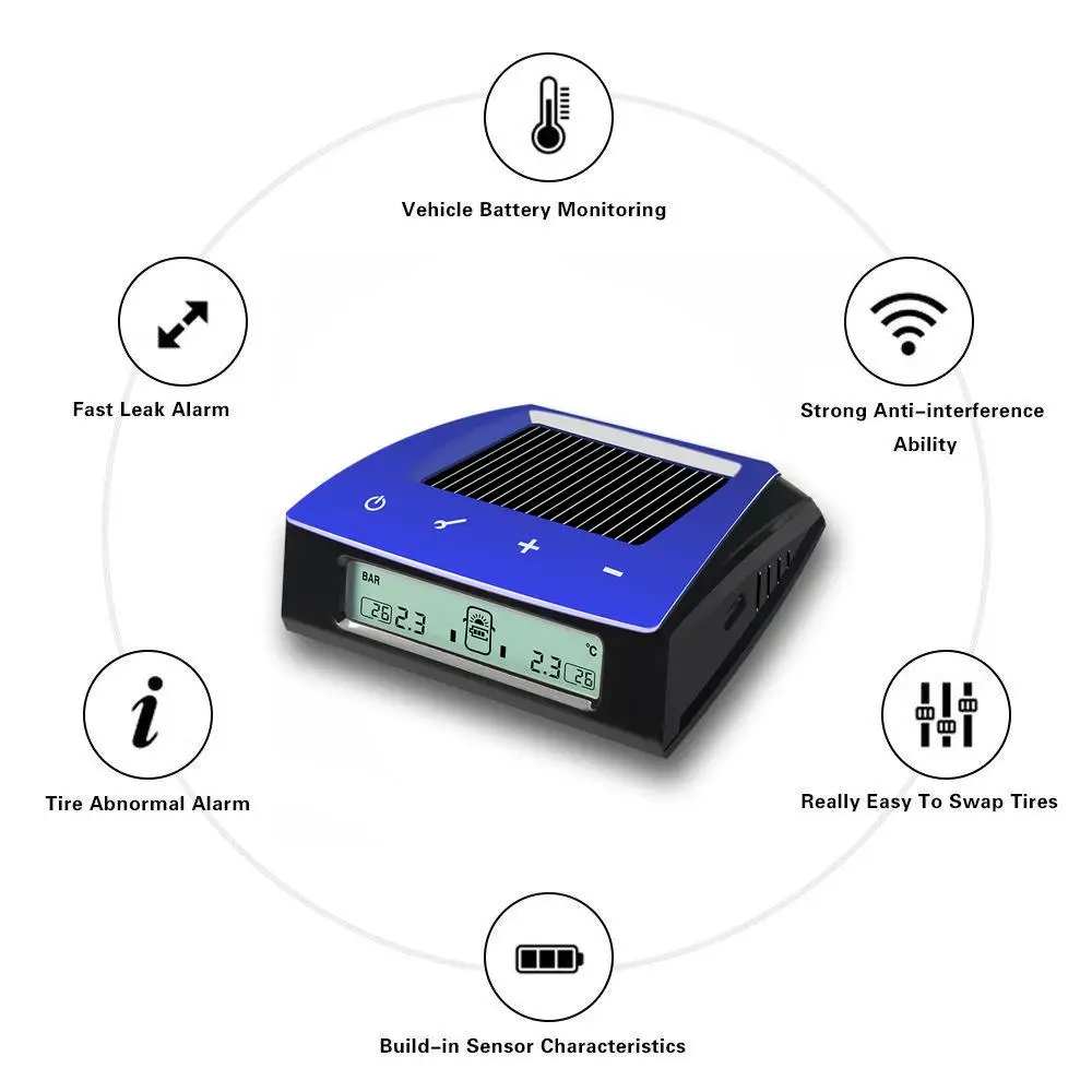 RV Trailer Car Solar TPMS Tire Pressure Monitoring System 6 Sensor LCD Display