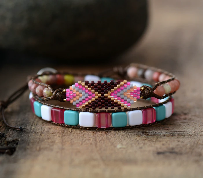 

Bohemia Bracelet Women Colorful Seed Beads Plastic Beads 2 Strands Wrap Bracelet Women Tribal Bracelet Birthday Gift Dropship