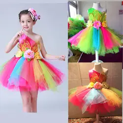 Платье для танцев сальсы с разноцветными цветами для девочек, сексуальный современный танцевальный костюм для девочек, танцевальная