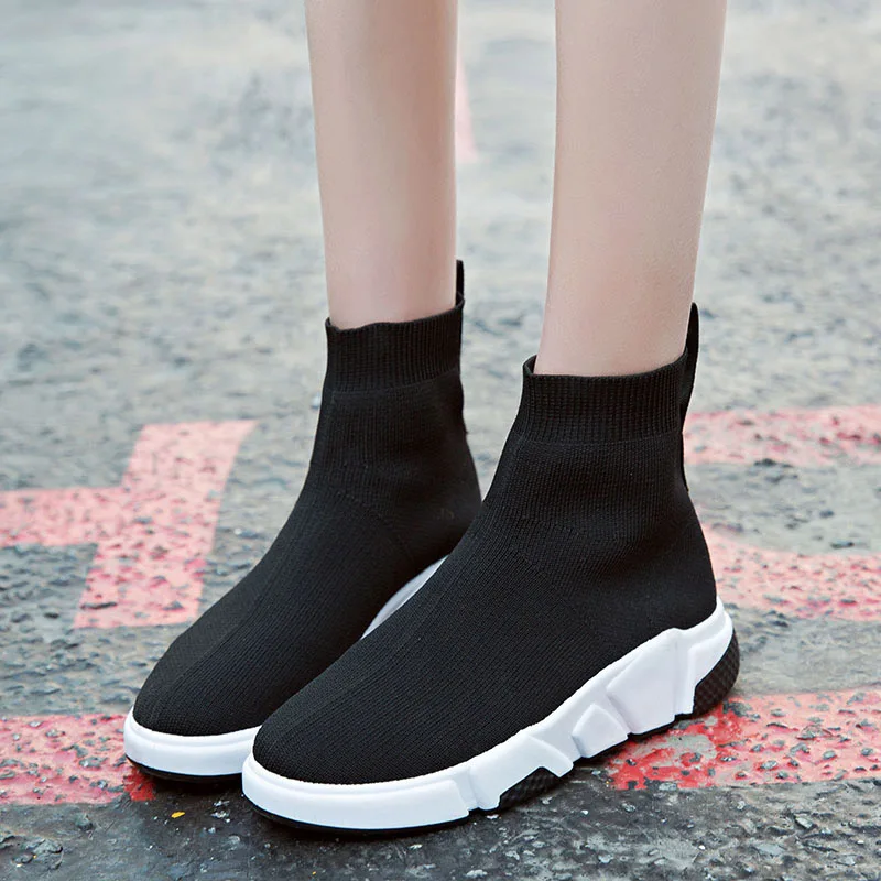 LADIES FLAT SOCK SNEAKER KNIT BAIL HIGH TOP ANKLE RUNNING SPORT WOMENS TRAINERS