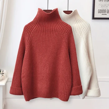 

NiceMix 2019 Autumn Winter Turtleneck Jumpers Knitted Women Sweater Female Lady Thicken Warm Solid Loose Pullovers