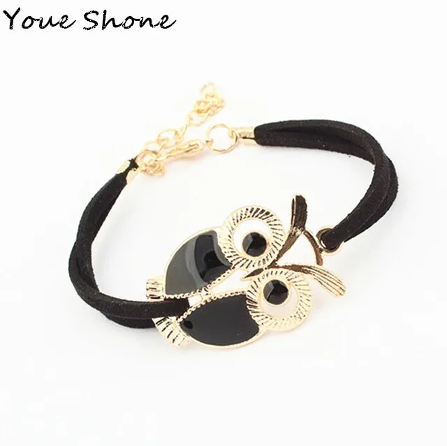 

Fashion Vintage Owl Bracelet Animal Accessories Female Jewelry hand Made Velvet Bracelet Necklace on hand for women