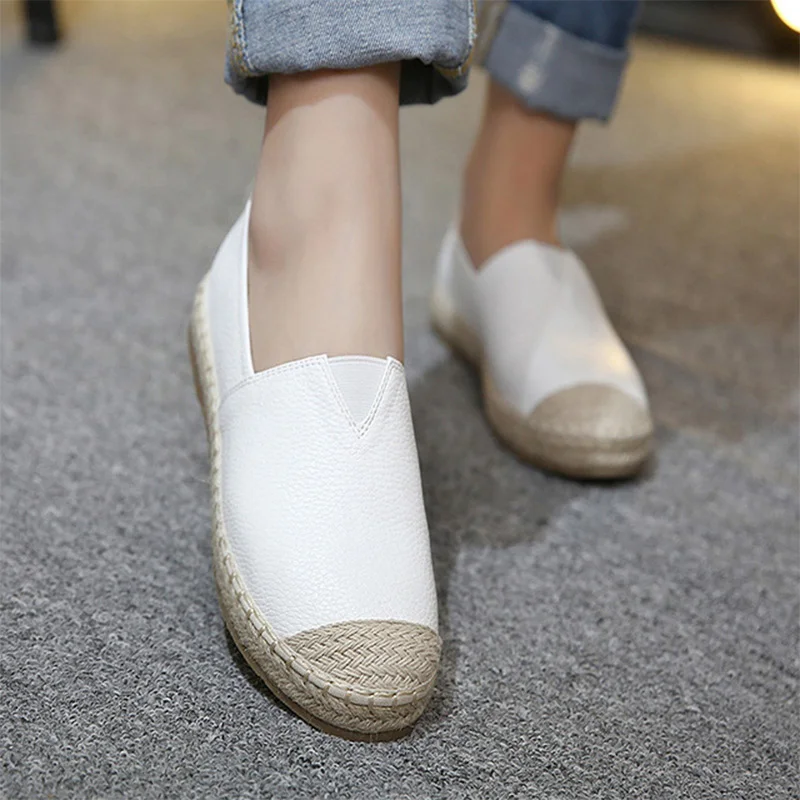

Autumn Women Flats Shoes Slip On PU Loafers Ladies Casual Platform Shallow Comfortable Sewing Weaving Female Moccasins Plus Size