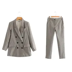 Geckoistail рабочие модные брючный костюм комплект из 2 частей для Для женщин двубортный Palid Блейзер Куртки и брюк женские офисные костюм 2018