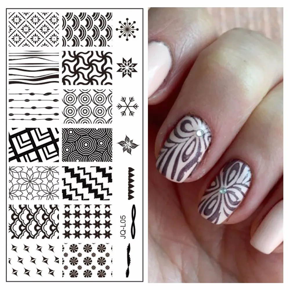 

LCJ Rectangle Nail Art Printing Image Polish Stamp Plate Geometry Designs Manicure Template #JQ-L05