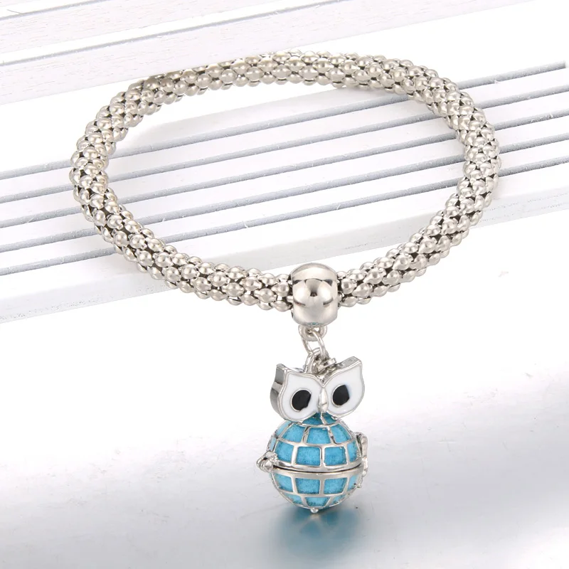 Owl Pendant Bracelet Essential Oil Diffusing Bracelets Bangles Silver Charm Popcorn Chain Jewelry Aromatherapy Locket | Украшения и