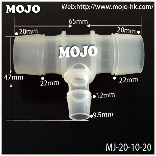 

Free shipping! MJ-T20-10-20 multiple Reducing hose connector 20mm to 9.5mm (100pcs/lots)