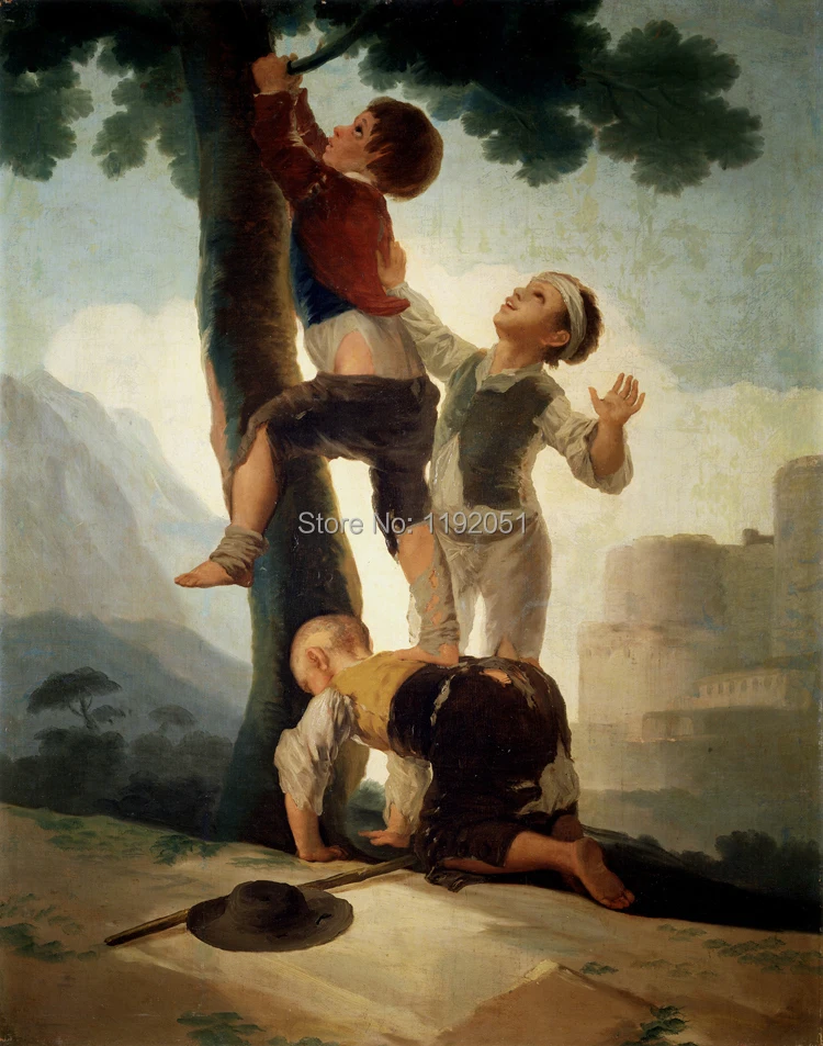 

children room canvas paintings modern decorative art Goya y Lucientes, Francisco de - Muchachos trepando a un arbol, 1791-92