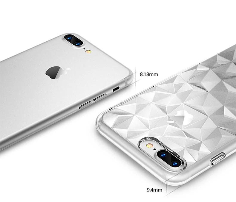 Нескользящие 3D геометрический бриллиант прозрачный, мягкий чехол для iPhone 7 8 6 6s плюс прозрачный силиконовый чехол для iPhone XS Max XR X 10