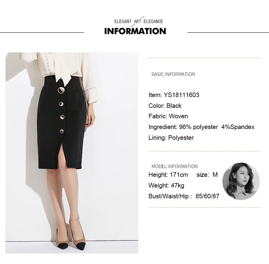 Autumn Winter Women Sexy Skirts High Waist Black Knee-Length Splitting Skirt Office Lady Business Type Wrap Skirt Single Button (3)