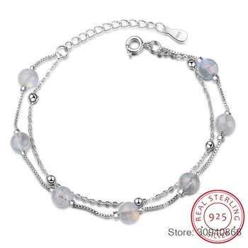 

Multi Layer Natural Moonstone Beads Bracelet For Women Girl Simple Elegant 925 Sterling Silver Jewelry pulseira S-B183