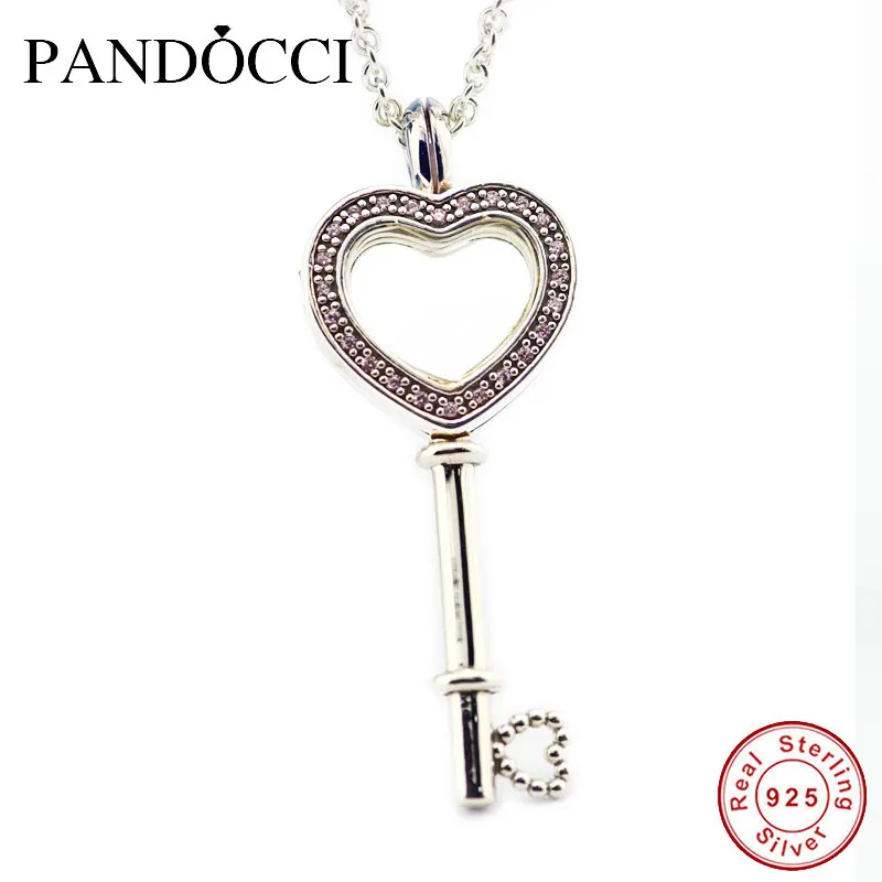 

Fits ONE Petite Charm SMALL Floating Locket Heart Key Necklace Light Pink CZ 925 Sterling Silver Jewelry Valentines Day Gift