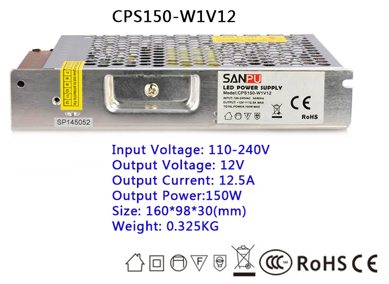 IP20 ультра тонкий 5 В/12 В/24 В 60 Вт/100 Вт/150 Вт/250 Вт/300 Вт/350 Вт/400 Вт светодиодный трансформатор Светодиодный импульсный источник питания для светодиодный дисплей s - Цвет: 12V   150W