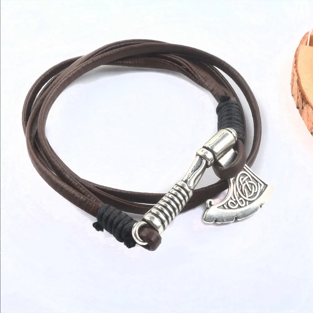 Модные ювелирные изделия Viking Ax wrap Thor браслеты амулет методы использования косплей ювелирные изделия для мужчин и женщин - Окраска металла: Светло-желтый цвет