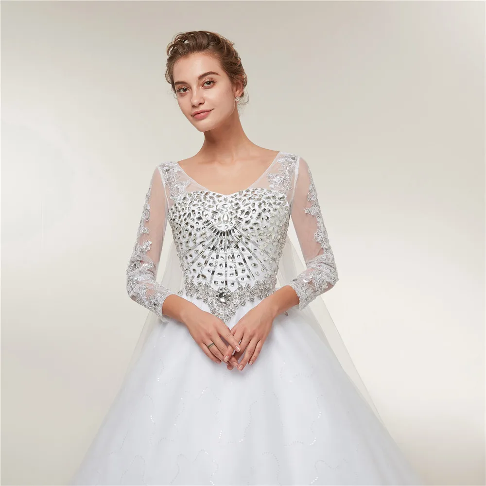 Fansmile/кружевное свадебное платье с длинными рукавами и кристаллами Vestido De Noiva, подвенечные Свадебные платья на заказ, большие размеры, FSM-405T