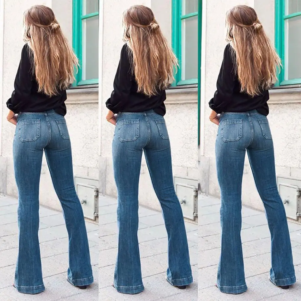 JAYCOSIN женская одежда свободные расклешенные джинсы Дамская мода повседневные с двойным карманом эластичные размера плюс джинсовые брюки узкие осенние брюки