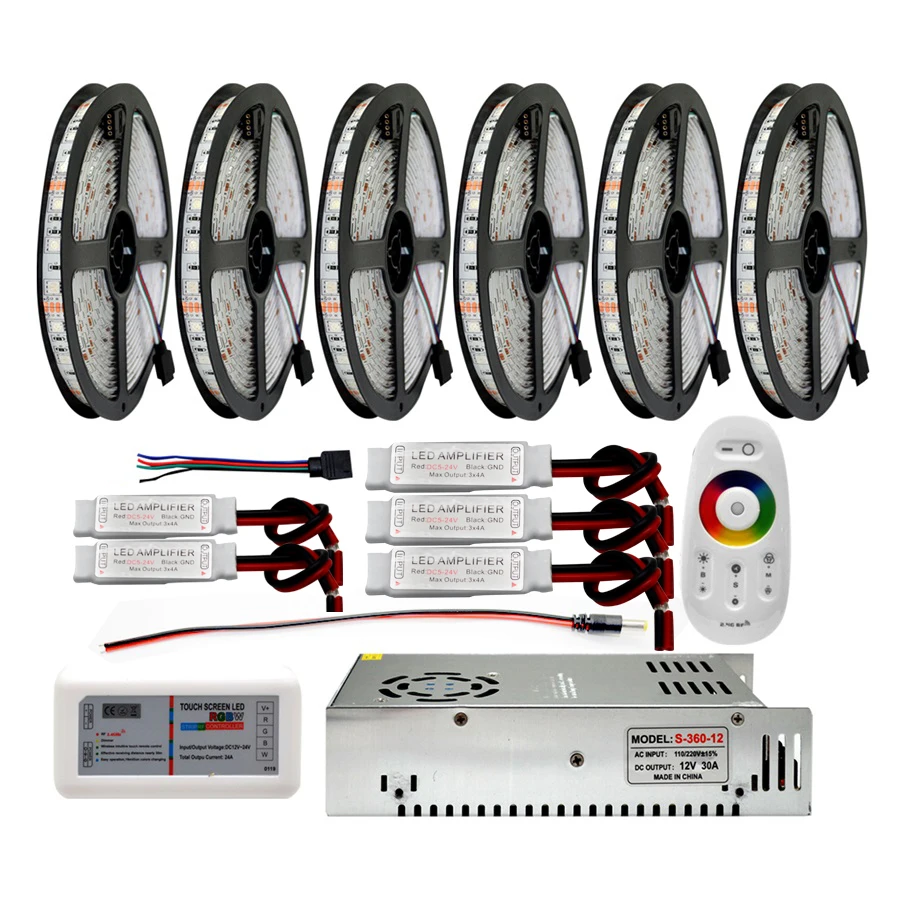 5 м 10 м 15 м 20 м 12 В постоянного тока Светодиодная лента 5050 SMD светодиодный гибкий светильник 60led/M+ 2,4G RF пульт дистанционного управления+ адаптер питания+ комплект усилителя