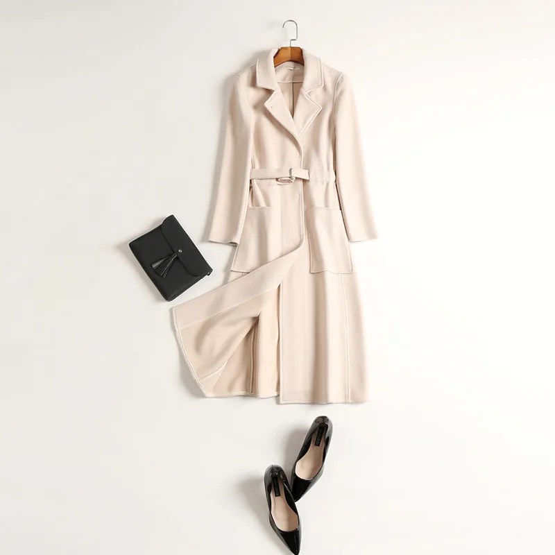 Nagodo Womens Wool Coats 2018 Winter Fall Double sided Cashmere Ladies Coats Apricot Woman Casual Slim X-long Female Overcoat