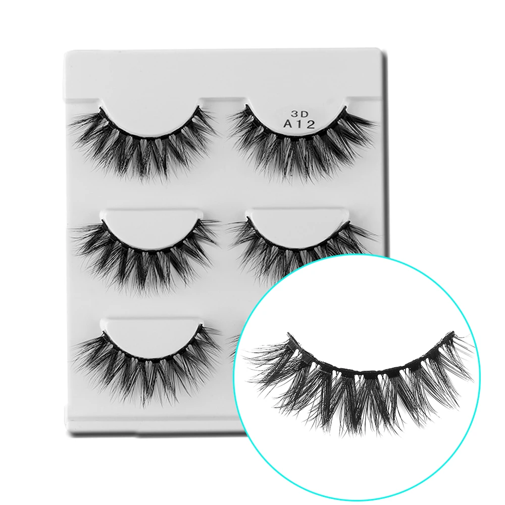 

3Pairs Reusable 3D Thick Long False Eyelashes Voluminous Wispy Eye Lashes Handmade Mink Lashes Extension Makeup Beauty Tools