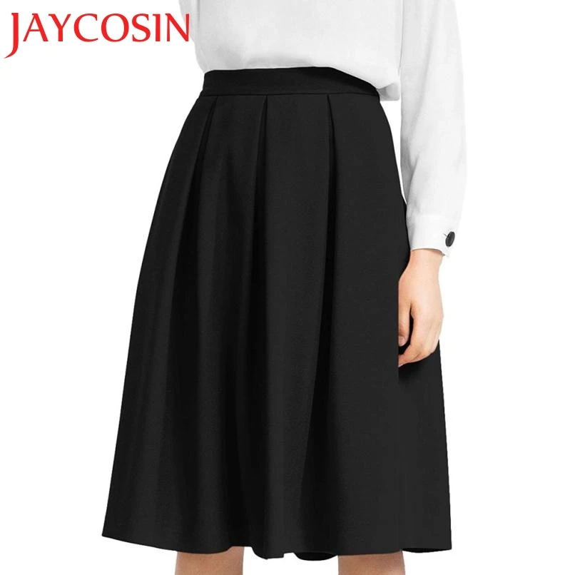 JAYCOSIN 2018 Women High Waisted Pencil Skirt Flared Pleated Midi Below