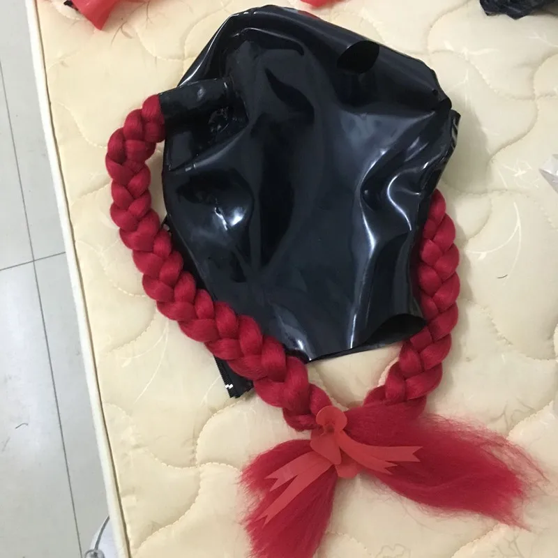 

100% Latex Hood with Back Zipper and Pigtail Mouth Open Latex Mask Halloween hood mask Rubber mask Costumes props